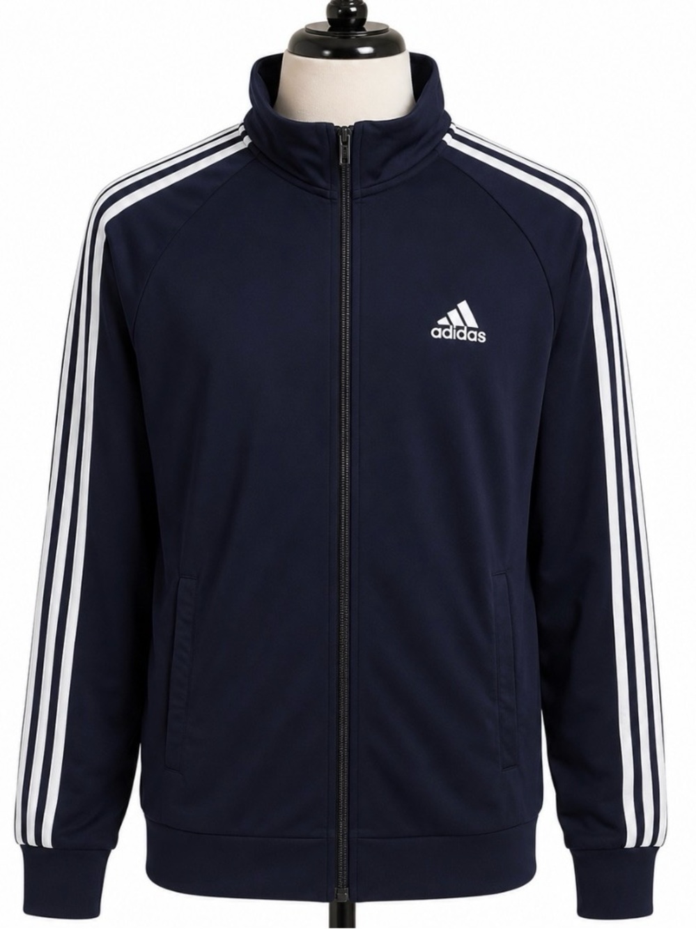 Adidas Navy and White Three-Stripe Sports Track Jacket Unisex Style